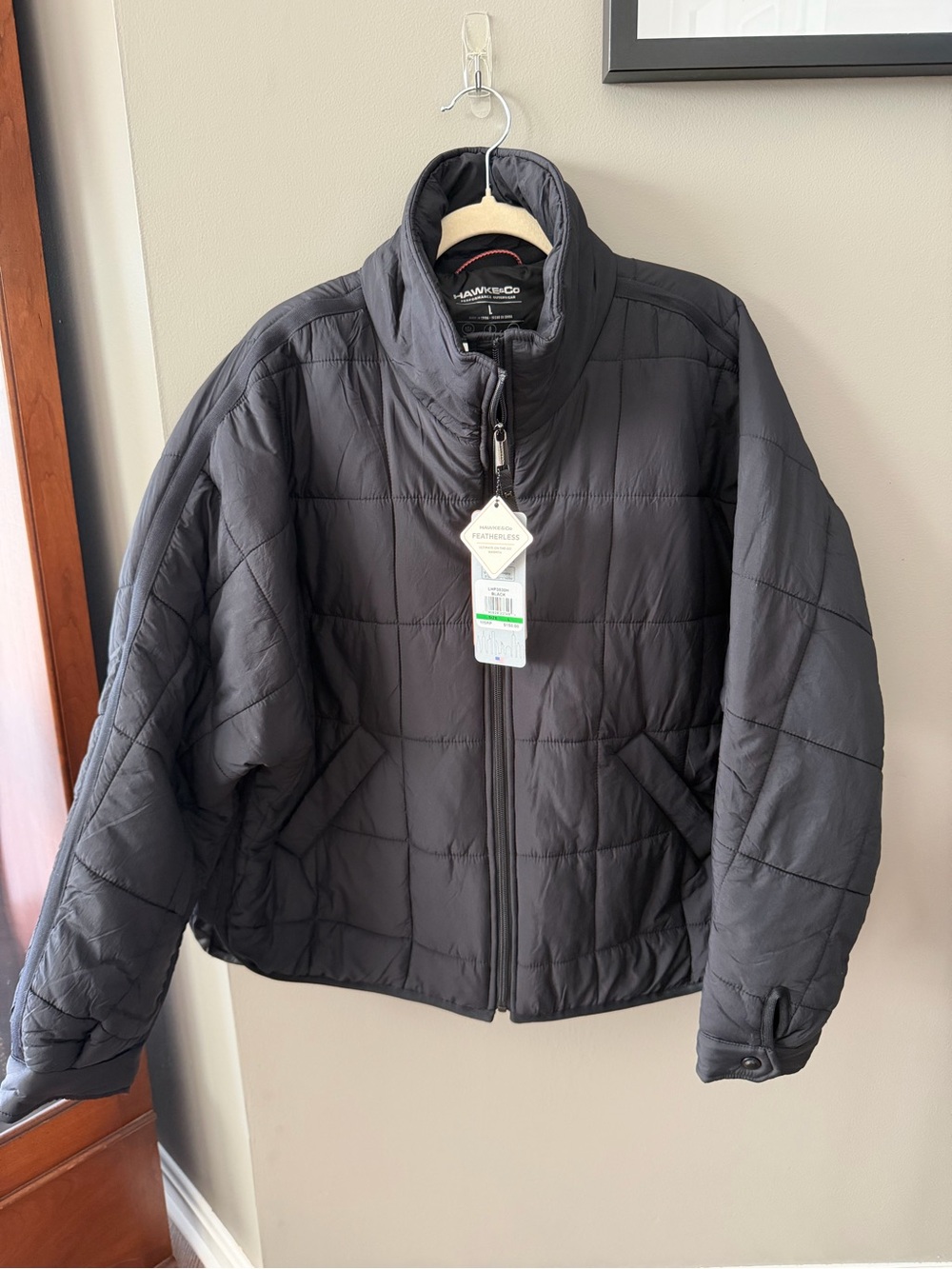 Hawke & Co Black Quilted Stand-Collar Puffer Jacket. Large